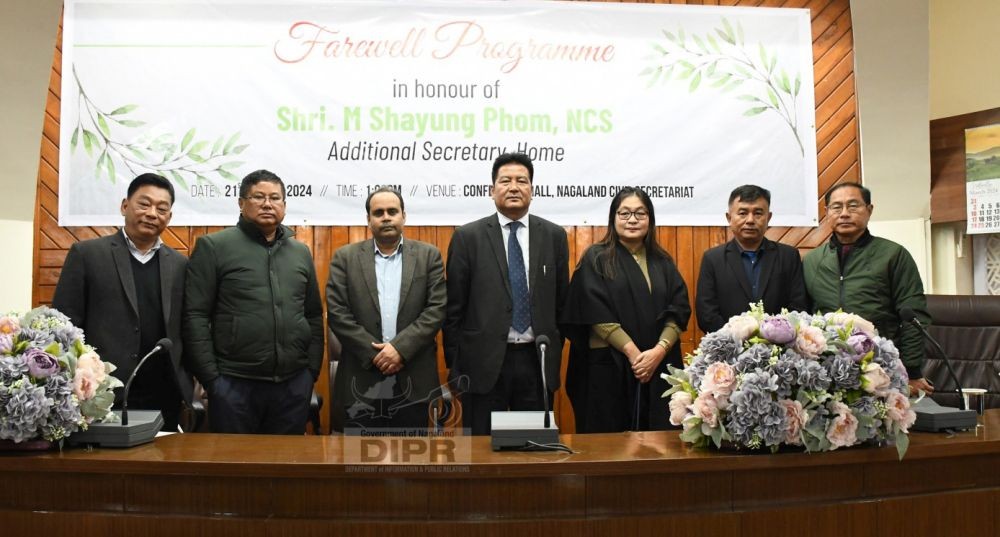 Home Commissioner Abhijit Sinha and others at the farewell programme of outgoing Additional Secretary, Home, Shayung Phom at Nagaland Civil Secretariat, Kohima on March 21. (DIPR Photo)